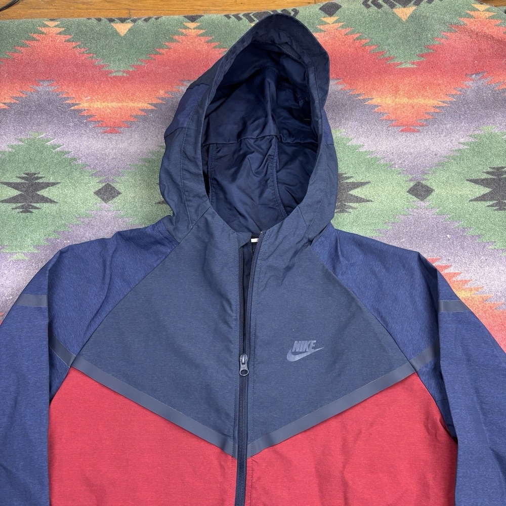 Nike Tech Windrunner Jacket Men's Medium Blue Red Nylon Shell Hooded Full Zip - Picture 3 of 11
